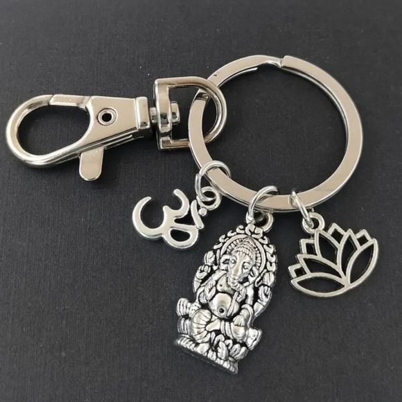 NEW! Lord Ganesh OM Lotus Keychain Purse Charm ~ India God Sacred Elephant - Picture 2 of 8